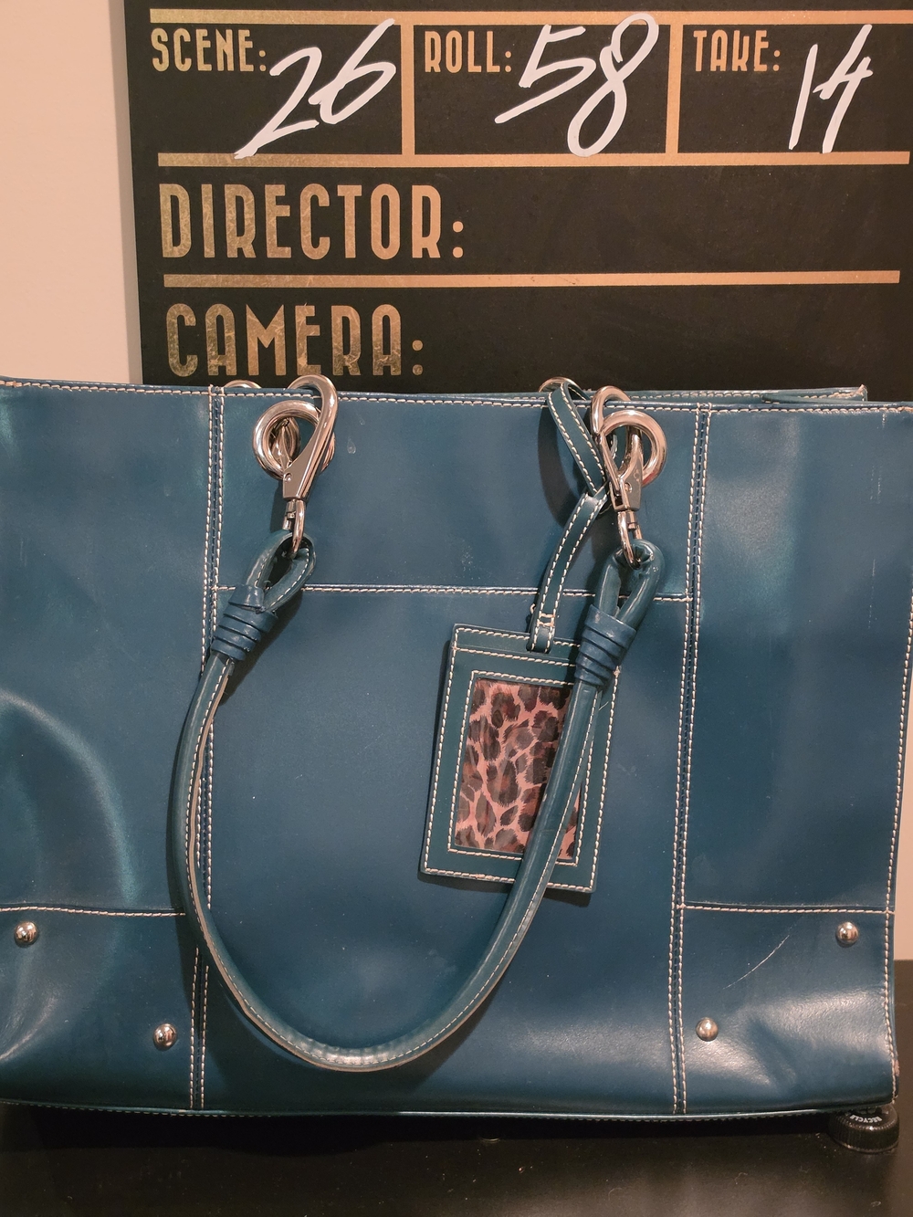 Wilsons Leather Teal Laptop Bag with Leopard Accent - Women Bags